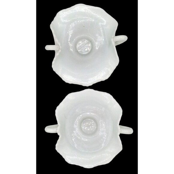 Candy Tray Hobnail Milk Glass Ruffle Trim Custard Dish Dove Detail Vintage Pair - Picture 1 of 13